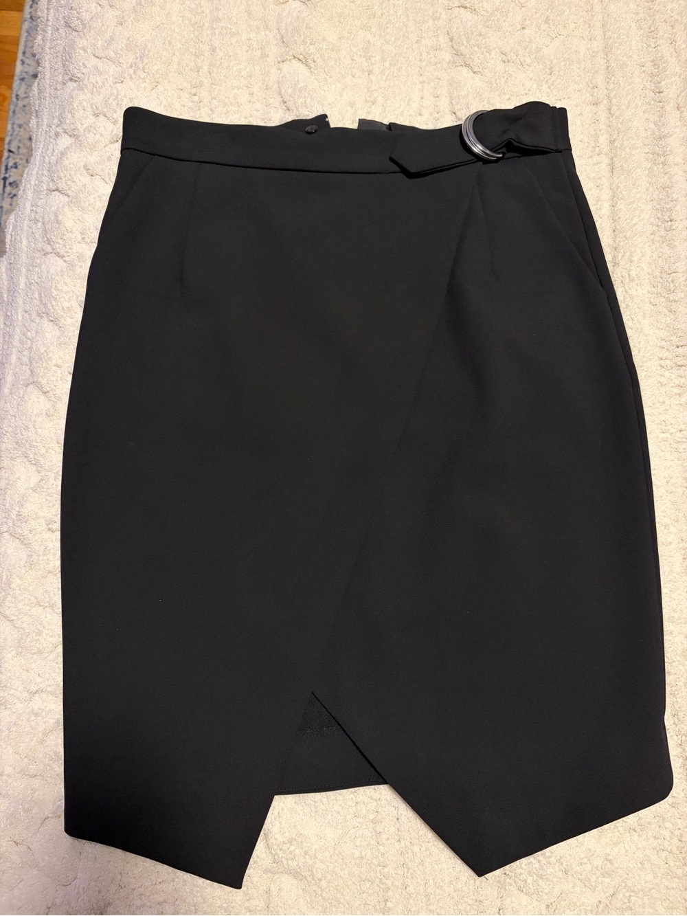 H&M Black Wrap-Front Pencil Skirt with Ring Detail